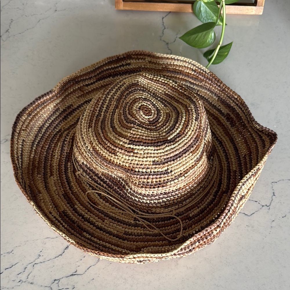 Helen Kaminski Brown and Tan Woven Sun Hat